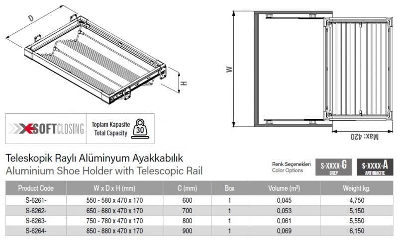 Полка для обуви Starax 800 мм Серый (S-6263-G) - фото 3