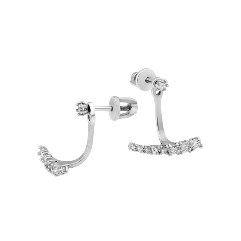 Серьги серебряные пусеты Царевна Лебедь с маленькими фианитами