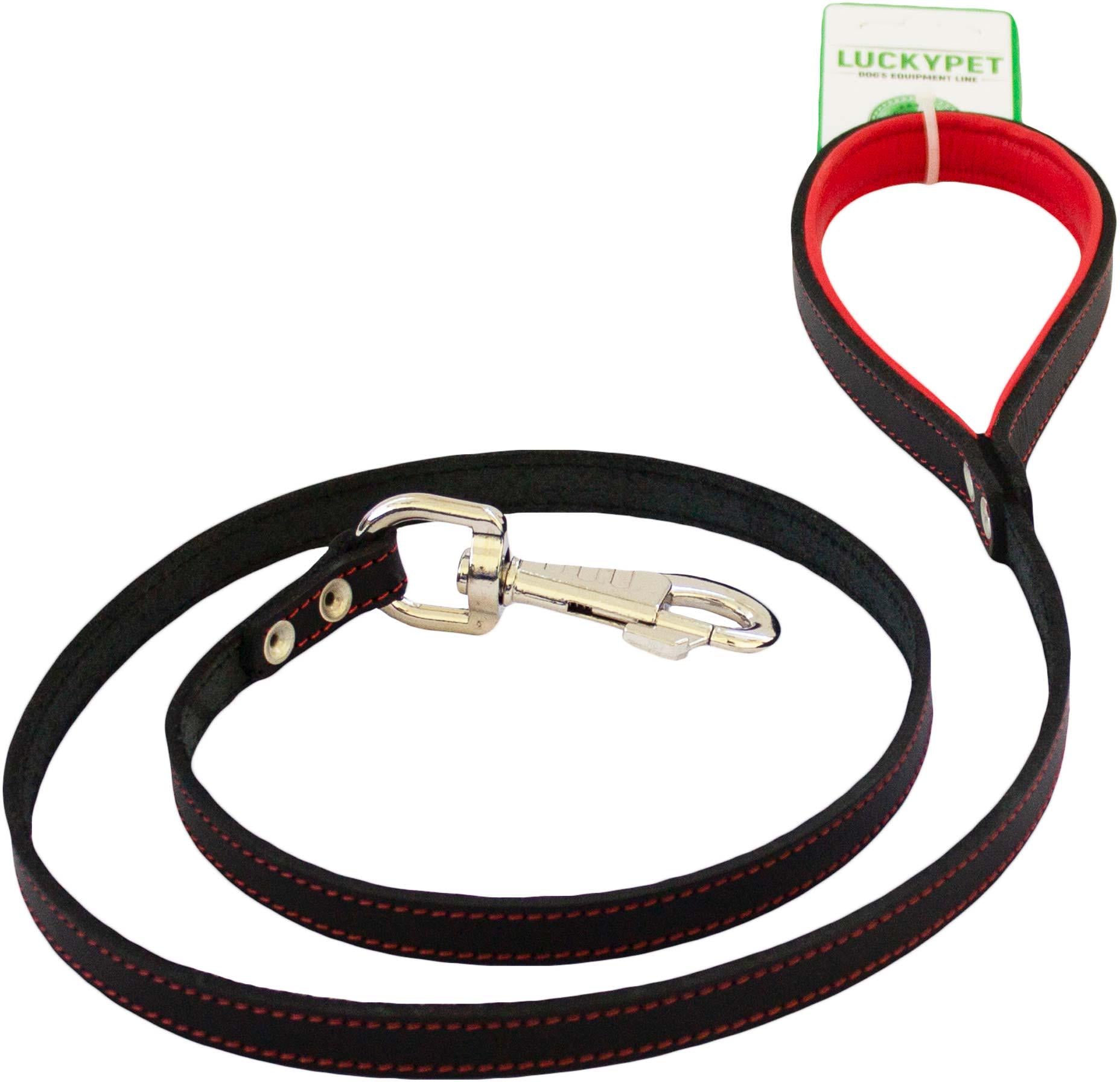 Поводок Lucky Pet кожаный 2х120 см Черный/Красный (4820224217222)