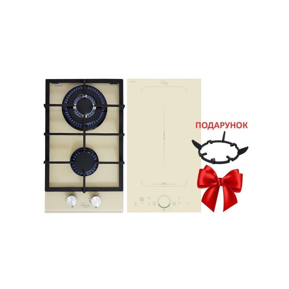 Варильна поверхня комбінована Luxor Modul RI PG Induction 60 GAS BG SS з підставкою Wok Слонова кістка (18406225) - фото 2