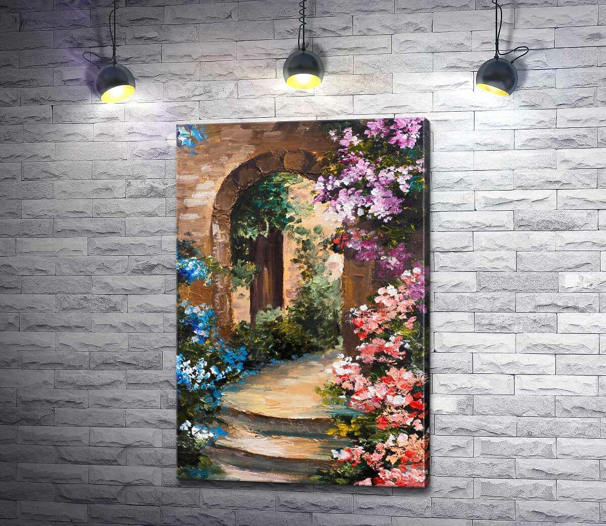 Картина ArtPoster Каменная арка, обвитая кустами цветов 66x100 см Модуль №1 (002117)