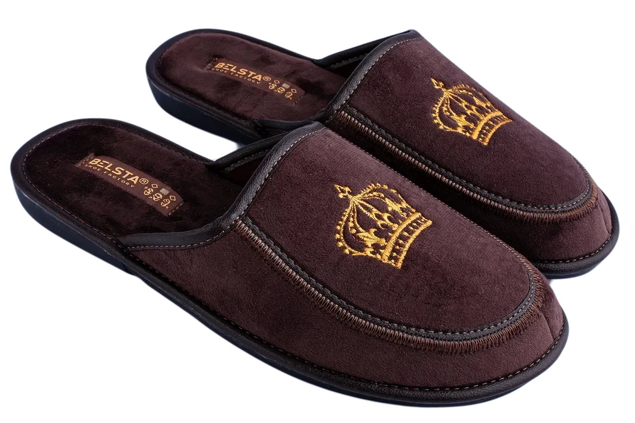 Домашние тапочки мужские БЕЛСТА 588k закрытые велюровые с вышивкой р. 41 Коричневый