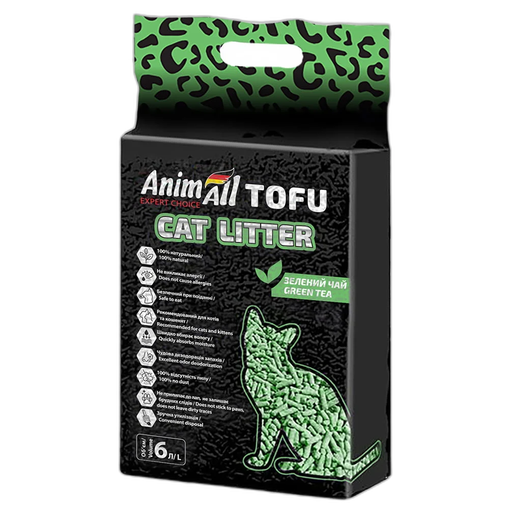 Соевый наполнитель AnimAll Tofu Green Tea с ароматом зеленого чая для кошек 6 л 2,6 кг