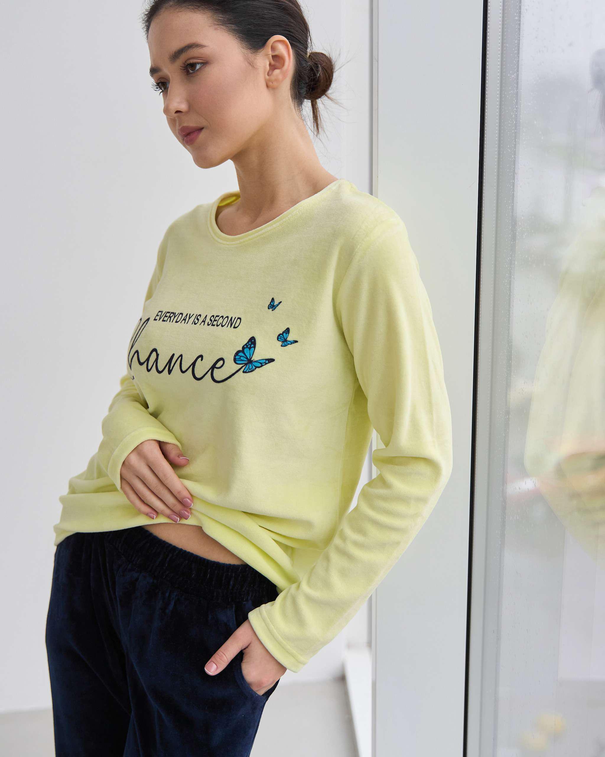 Костюм женский с брюками Chance велюр L Желтый (87117) - фото 2 Костюм женский с брюками Chance велюр L Желтый (87117) - фото 2