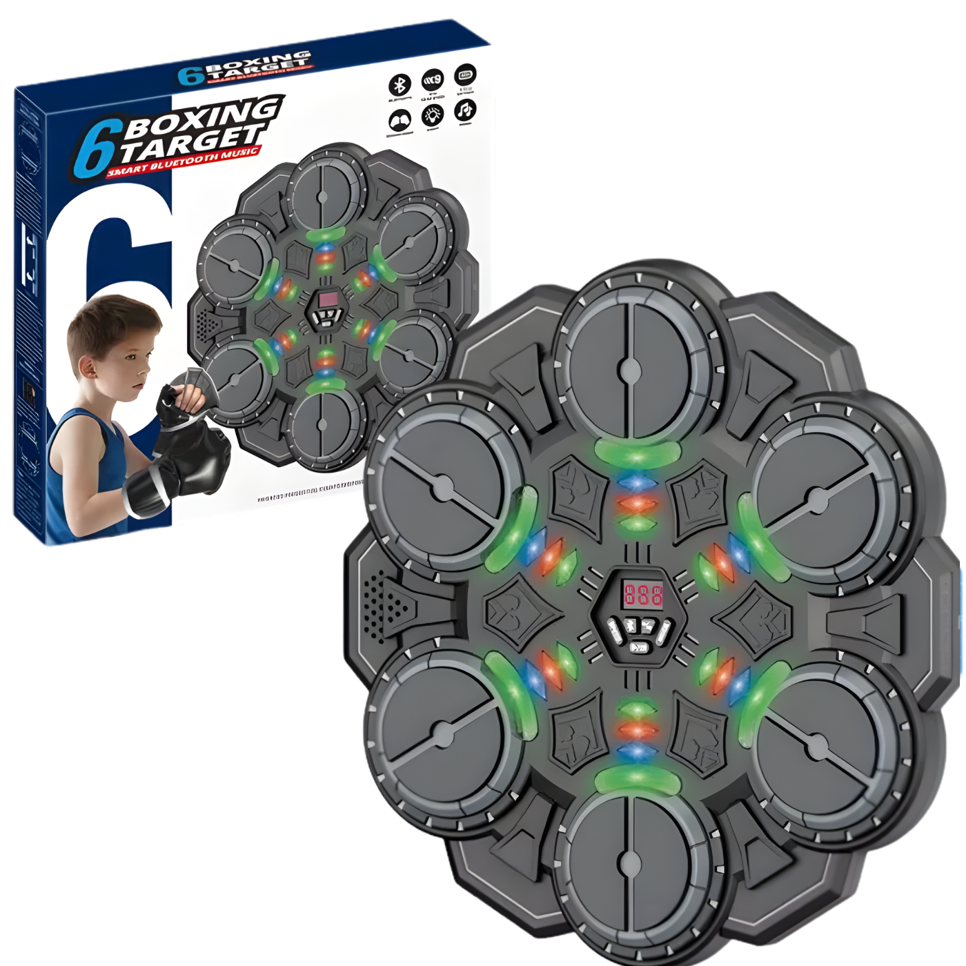 Тренажер для боксу на 6 цілей із рукавичками дитячий інтерактивний акумуляторний музичний з Bluetooth Чорний