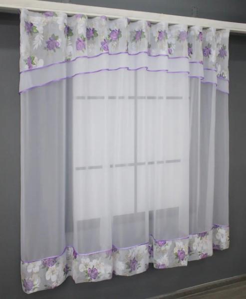 Гардина на кухню шифон/жакард 270х170 см Білий/Бузковий (110к) - фото 2 Гардина на кухню шифон/жакард 270х170 см Білий/Бузковий (110к) - фото 2