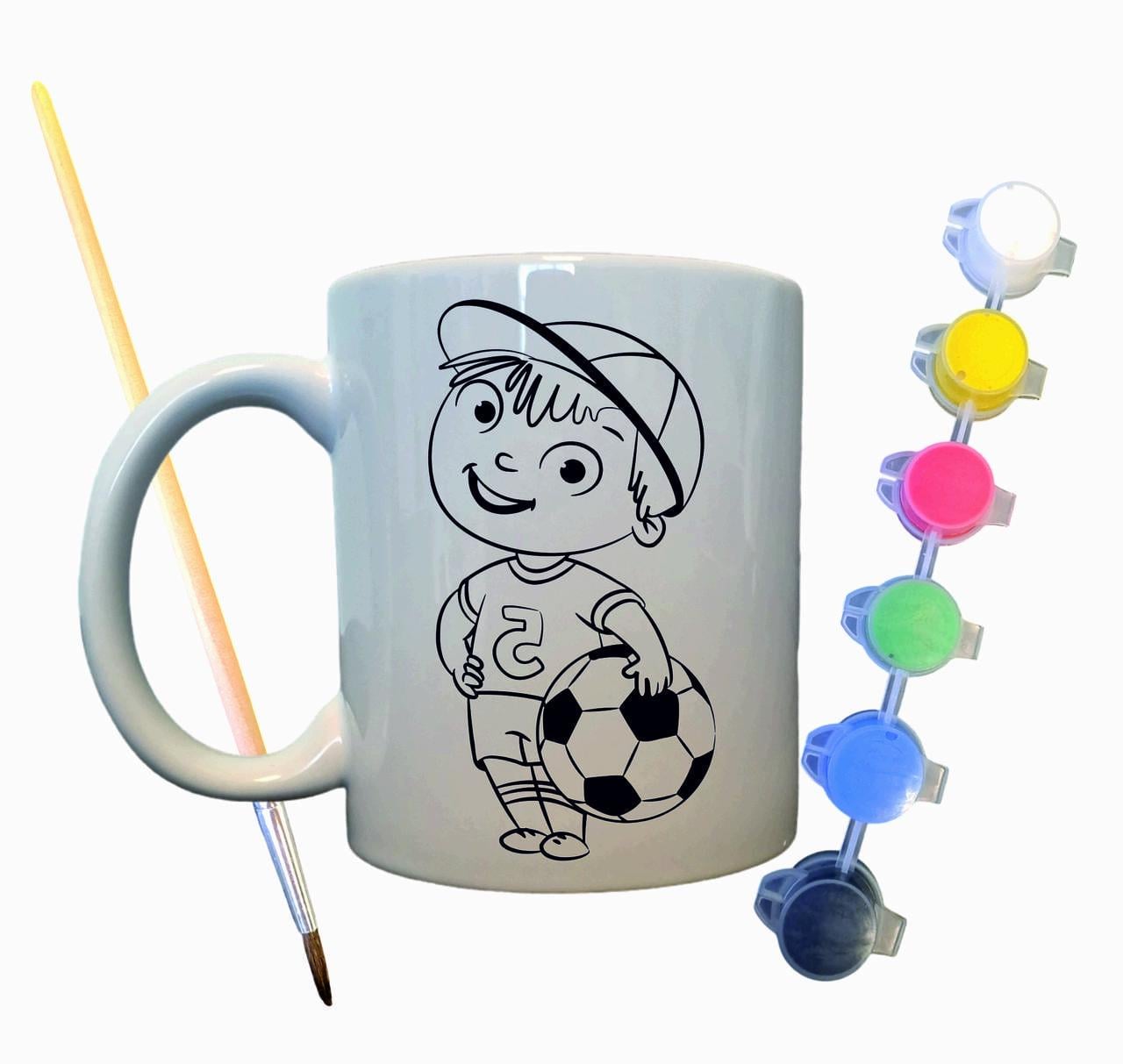 Набор для творчества кружка раскраска Мальчик футболист 330 мл Белый (КР0009)