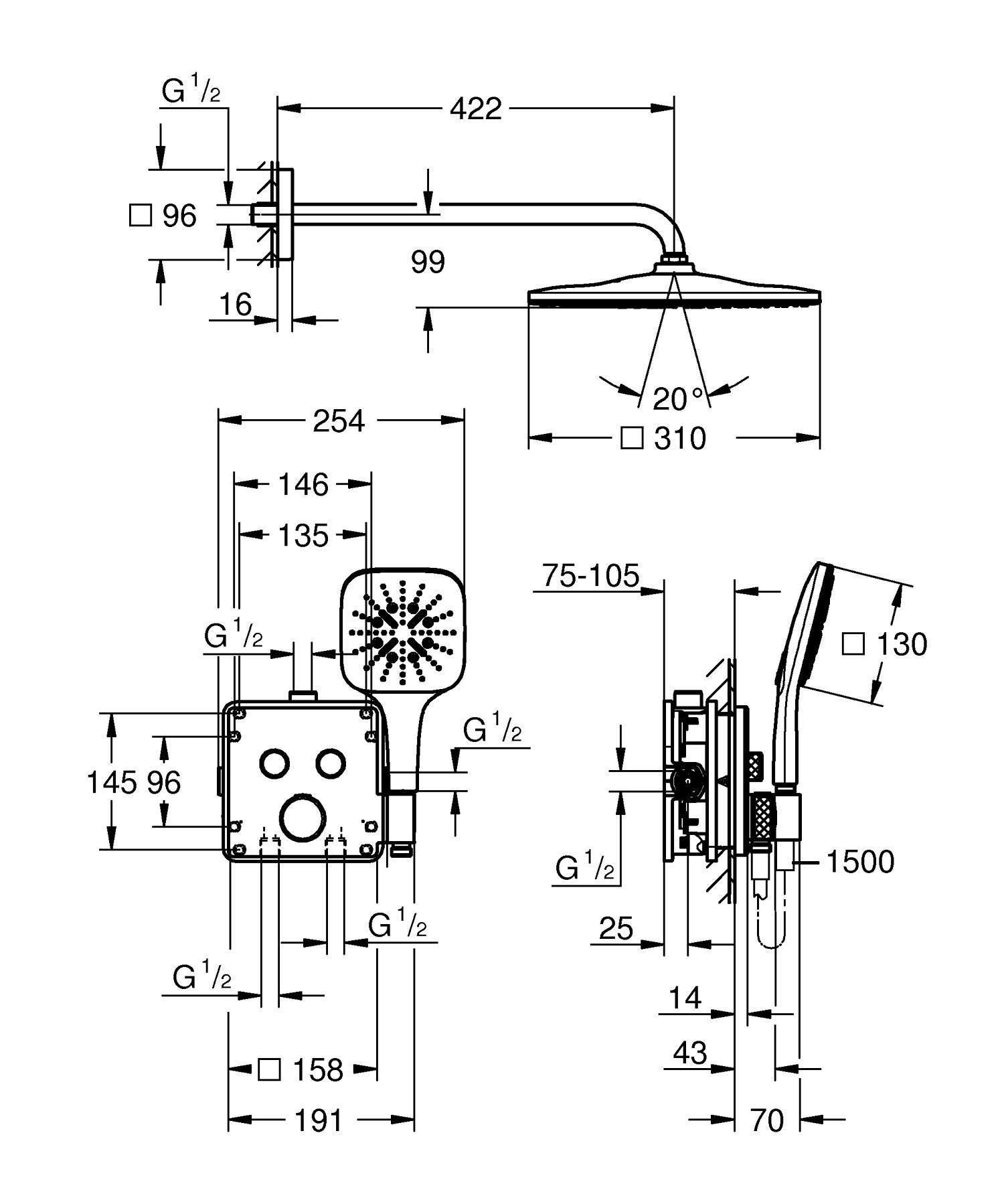 Душова система Grohe Grohtherm SmartControl прихованого монтажу з термостатом (34865000) - фото 3