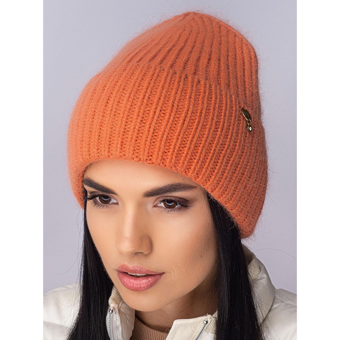 Шапка ангорова жіноча Leks Розкіш one size Морквяний - фото 1