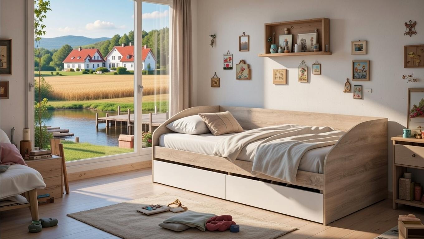 Кровать с ящиками Мастер Форм 800/2000 Брайт односпальная 835х2032х600 мм Дуб сонома/Белый