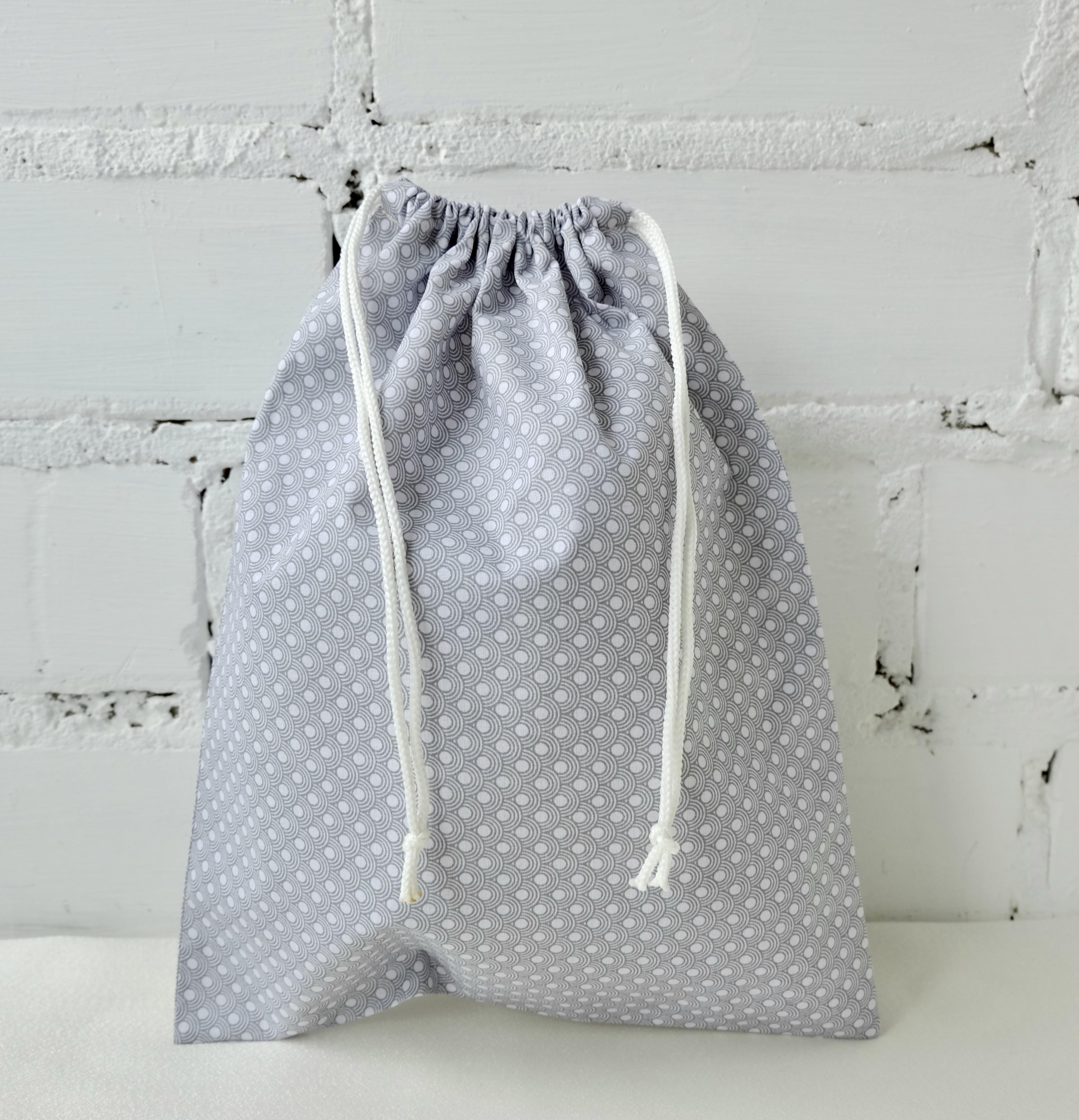 Мішок текстильний кружечки 30х25 см Сіро-білий (29186923)