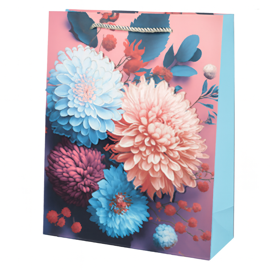 Подарочный пакет Flowers 3D R34735-M 26х32х10 см Розовый/Голубой (895038f7)