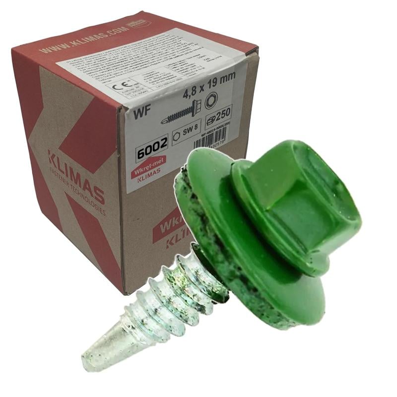 Саморез кровельный по металлу Klimas Wkret-Met RAL 6002 4,8x19 мм 250 шт.