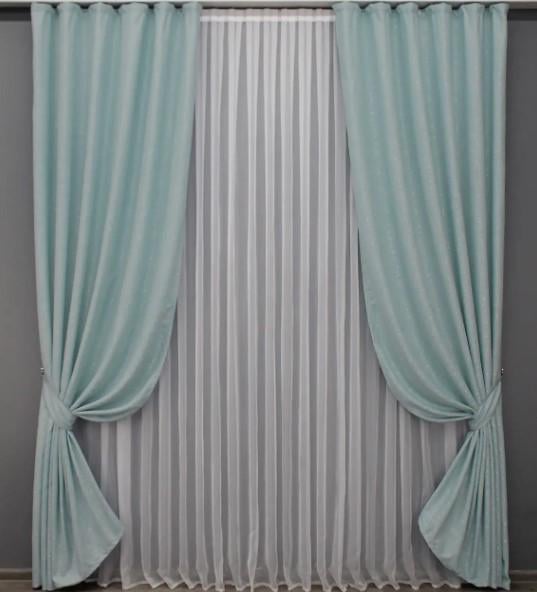 Шторы лен 1,5х2,7м 2 шт. Голубой (1378ш)