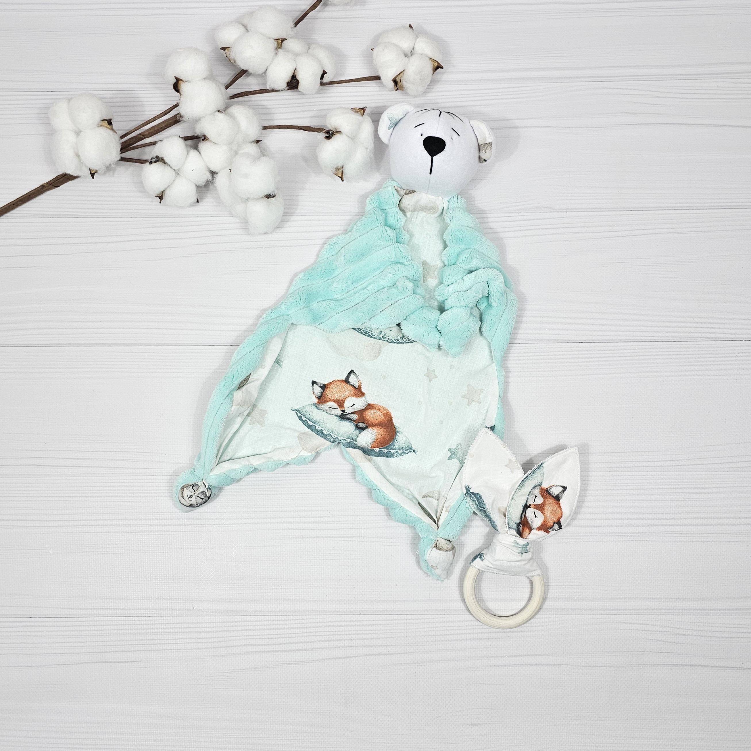 Іграшка-комфортер для малюка a.l.babybox Лагідні сни Ведмедик та еко-гризунець Шурхітливі вушка М'ятний (30782285)