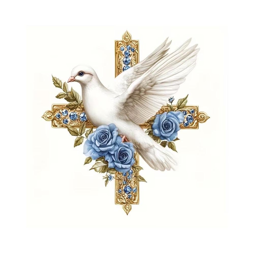 Термонаклейка Голубь с крестом и цветами 18 см Белый/Голубой (3000004075)