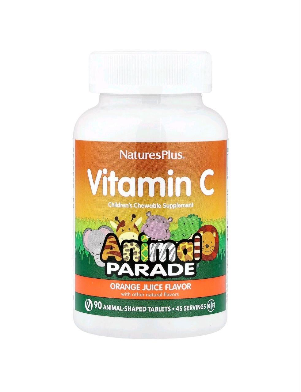 Витамин C Natures Animal Parade Vitamin C со вкусом апельсинового сока 90 табл. (7019NP)