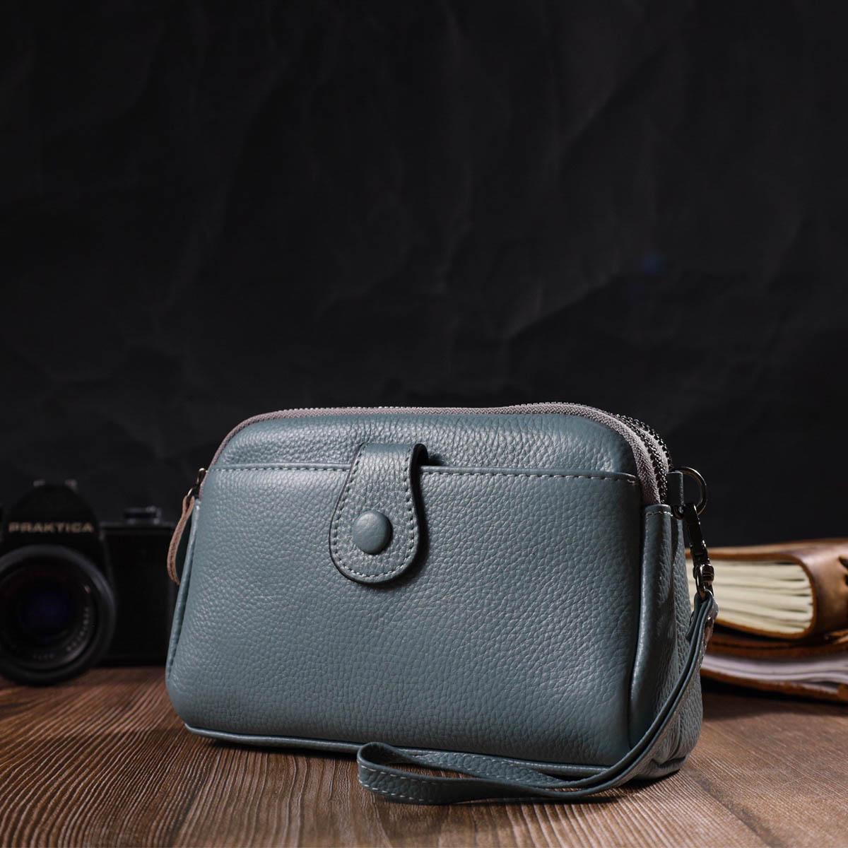 Сумка-клатч Vintage Bag 22087 из натуральной кожи Серо-голубой - фото 7