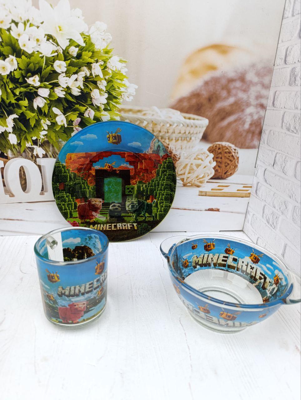 Детский наборСтоловой посуды Metr+ Minecraft стеклянный 3 предмета (MIN1)