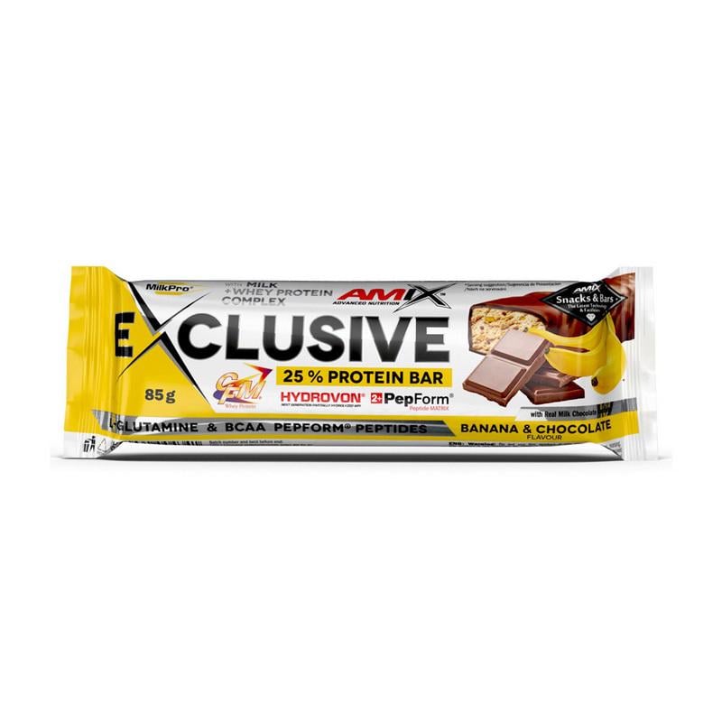 Протеиновый батончик 22 г белка AMIX Exclusive Protein Bar 25% 85 г Банан/Шоколад