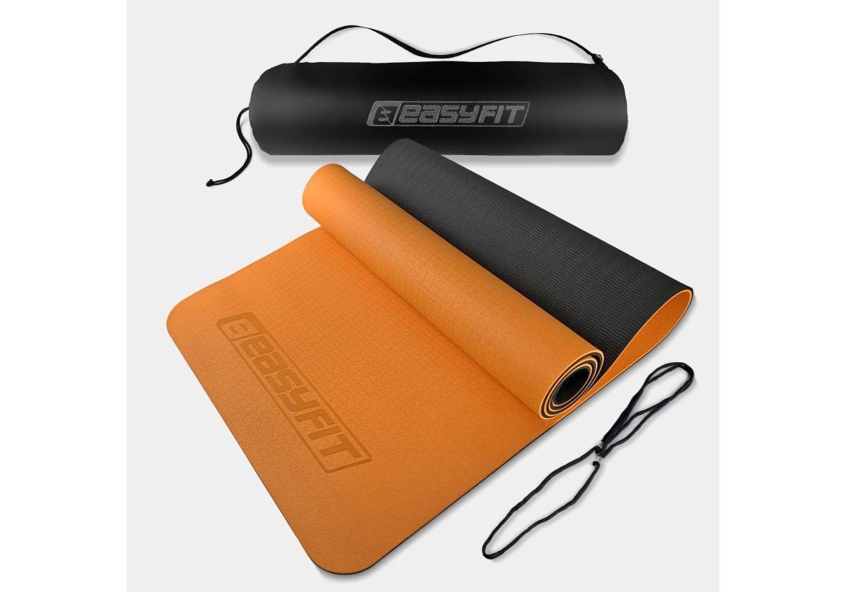 Коврик для йоги и фитнеса EasyFit TPE/TC двухслойный с чехлом 6 мм Оранжевый с черным (EF-1924s-ORB)