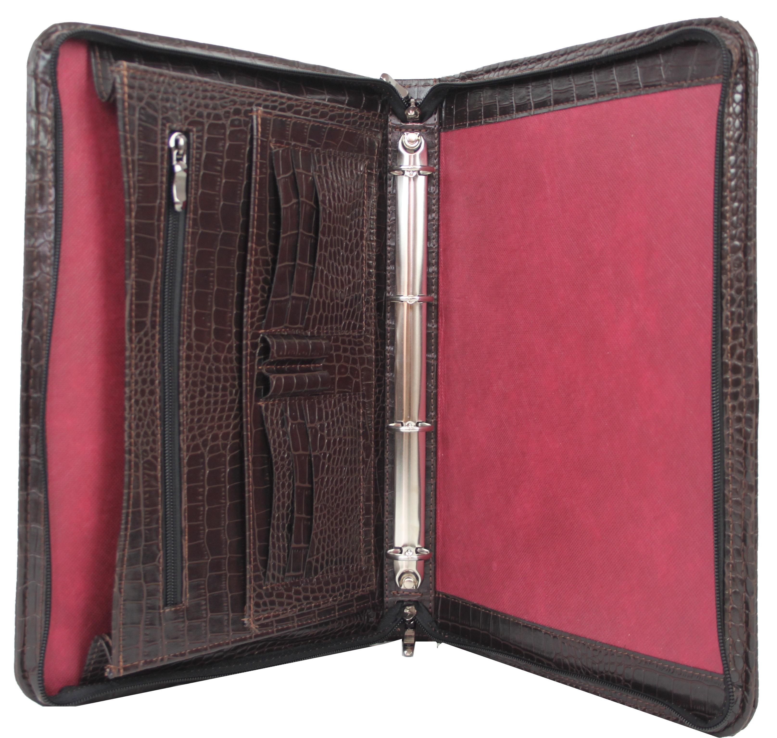 Папка деловая Portfolio для документов из экокожи под крокодила Коричневый (Port1012 croco dark brown)