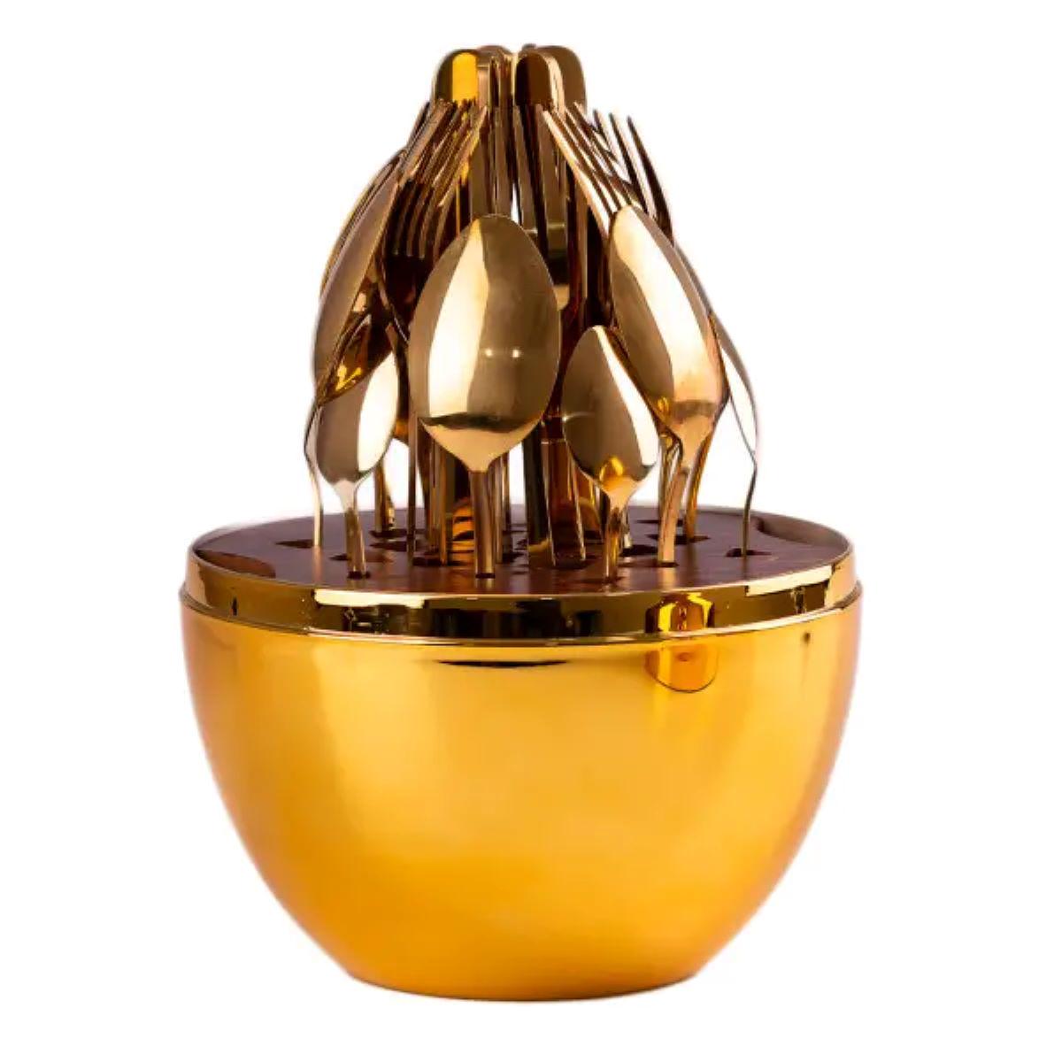 Набор столовых приборов с подставкой 29x19,5 см на 6 персон 24 шт. Золотой (3252)