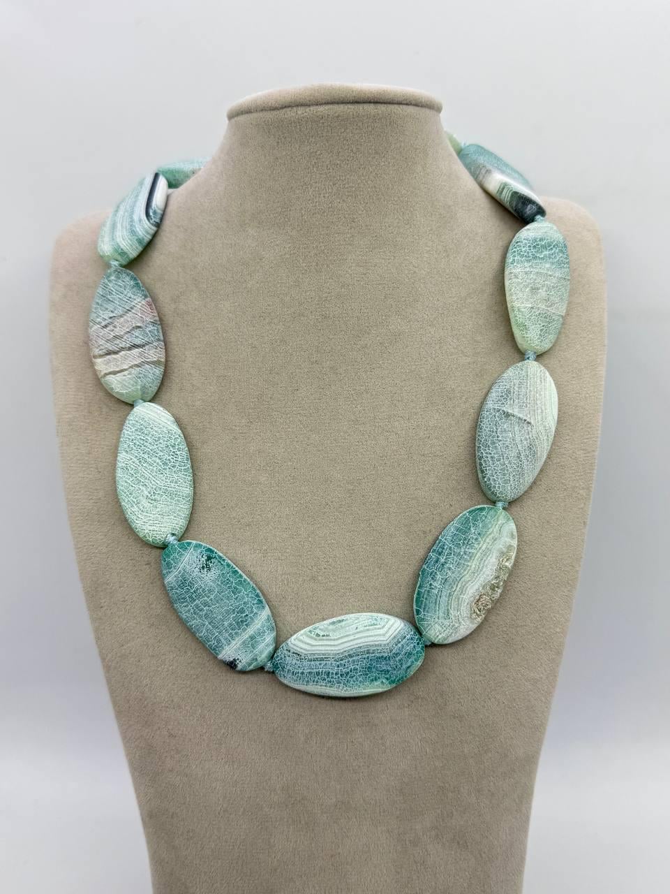 Бусы из агата 39x20 мм 45 см Зеленый (12584)