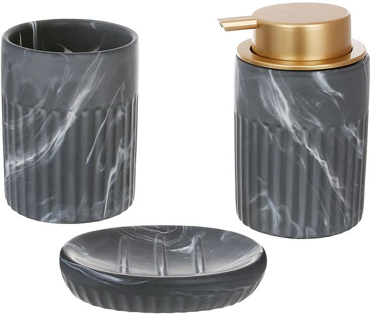 Набор керамических аксессуаров для ванной комнаты 3 пр. Bright Grey Marble Набор керамических аксессуаров для ванной комнаты 3 пр. Bright Grey Marble