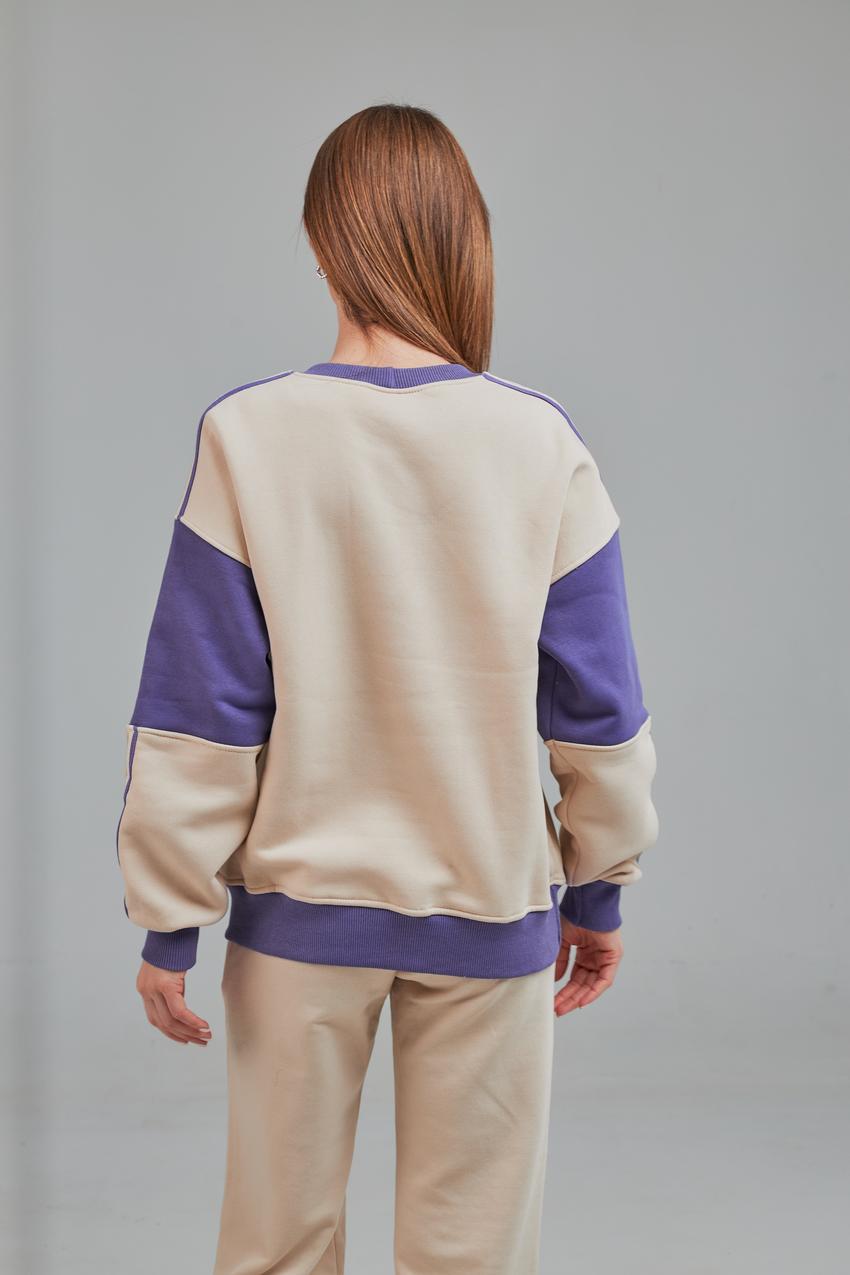 Світшот жіночий з надписом Fashion M Бежевий/Фіолетовий (М145.4) - фото 3