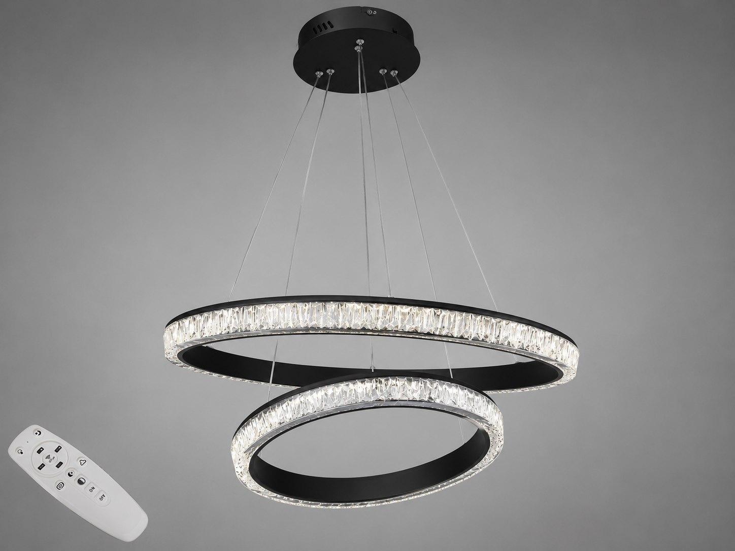 Люстра LED подвесная Diasha 2 кольца/ пульт 110 Вт Черный (25108/600+400BK dimmer)