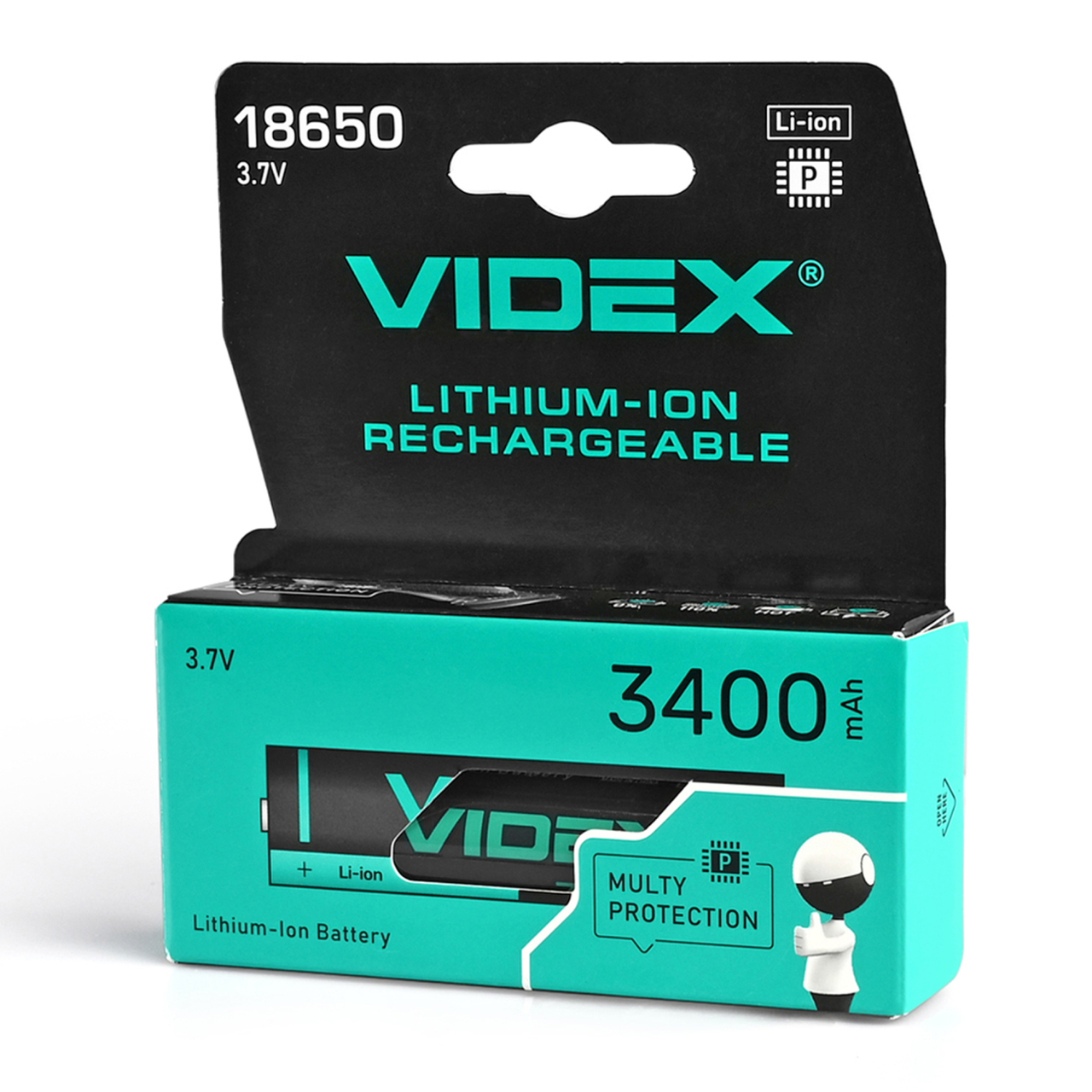 Батарейка-акумулятор Videx 18650 з захистом 3400 mAh