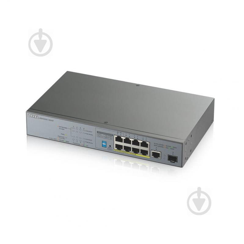 Коммутатор ZYXEL GS1300-10HP (1хGE, 8xGE PoE, 1хSFP, Max PoE 130W, металл, extended range)