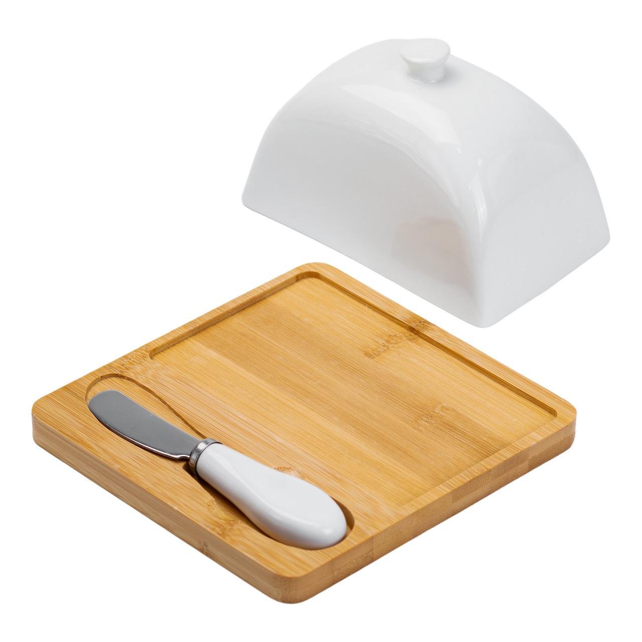 Масленка фарфоровая с ножом на подставке 15х15х9 см (HP1255) - фото 3