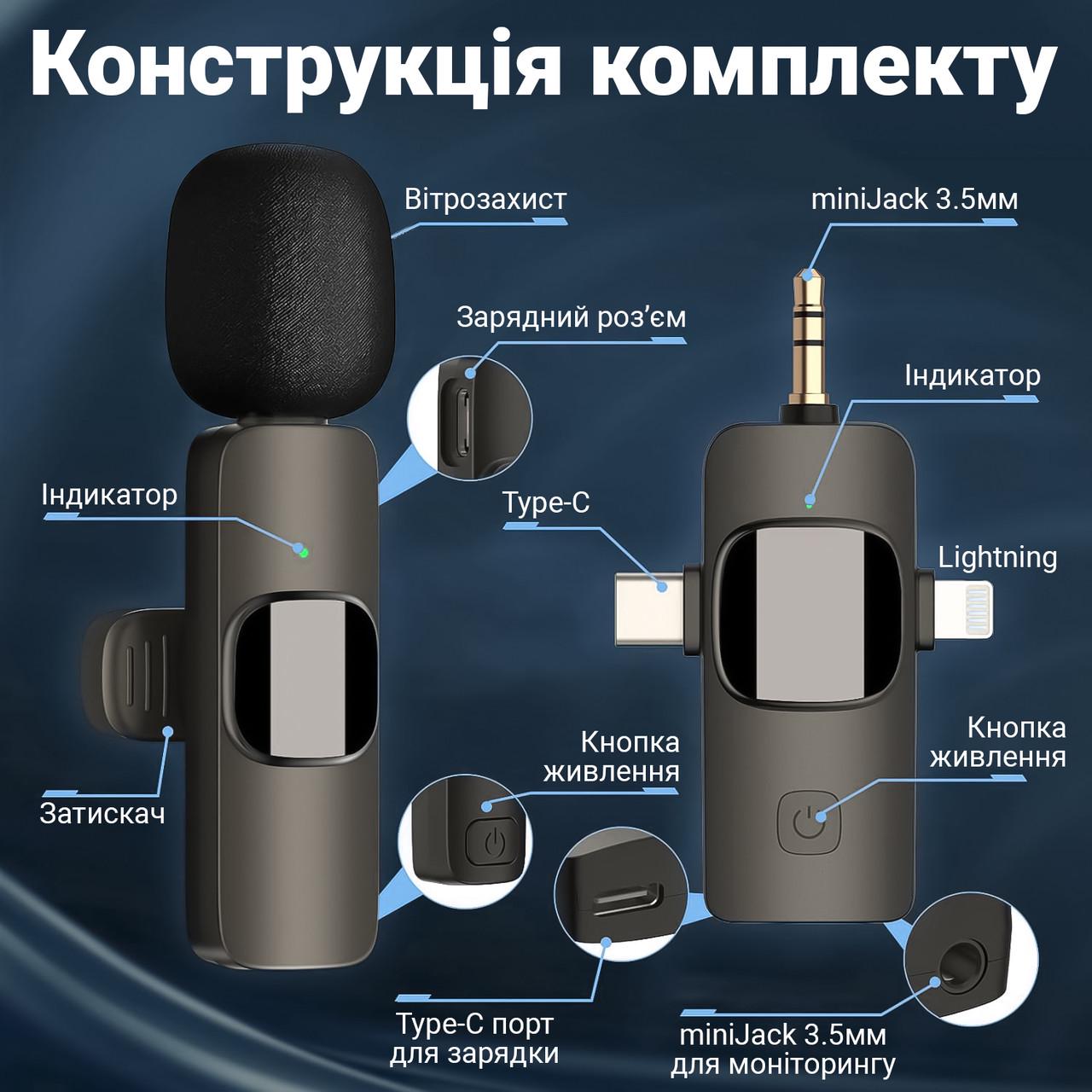 Петличка беспроводная Savetek P29-2 3в1 с 2 микрофонами Lightning/Type-C/miniJack - фото 5