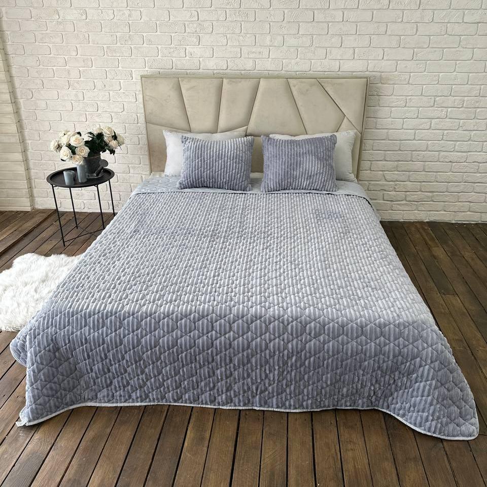 Покривало подвійне 210x230 см із подушками 2 шт. 40х60 см Сірий (Д-cap-podush-009)