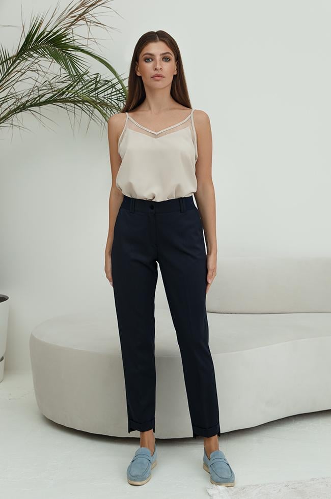 Брюки Lipar 0964 с широким поясом на резинке р. 46 Синий (16895983)