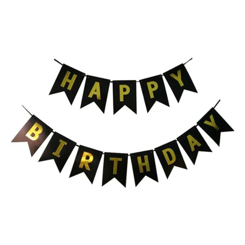 Флажки картонные Happy Birthday для праздника Черный (29012704)