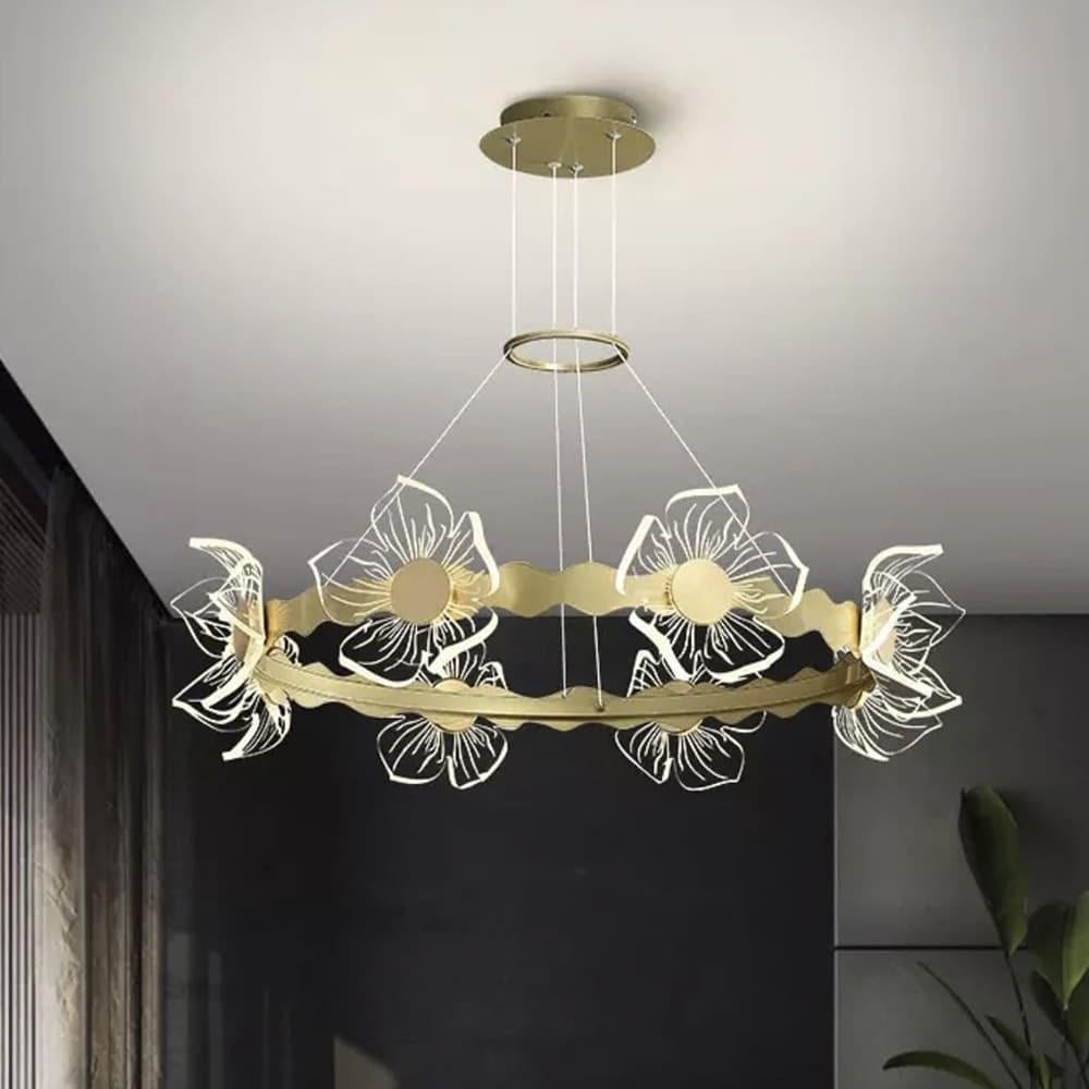 Люстра розкішна підвісна з квітами Ø 75 см Латунь (D5021L-750х160)