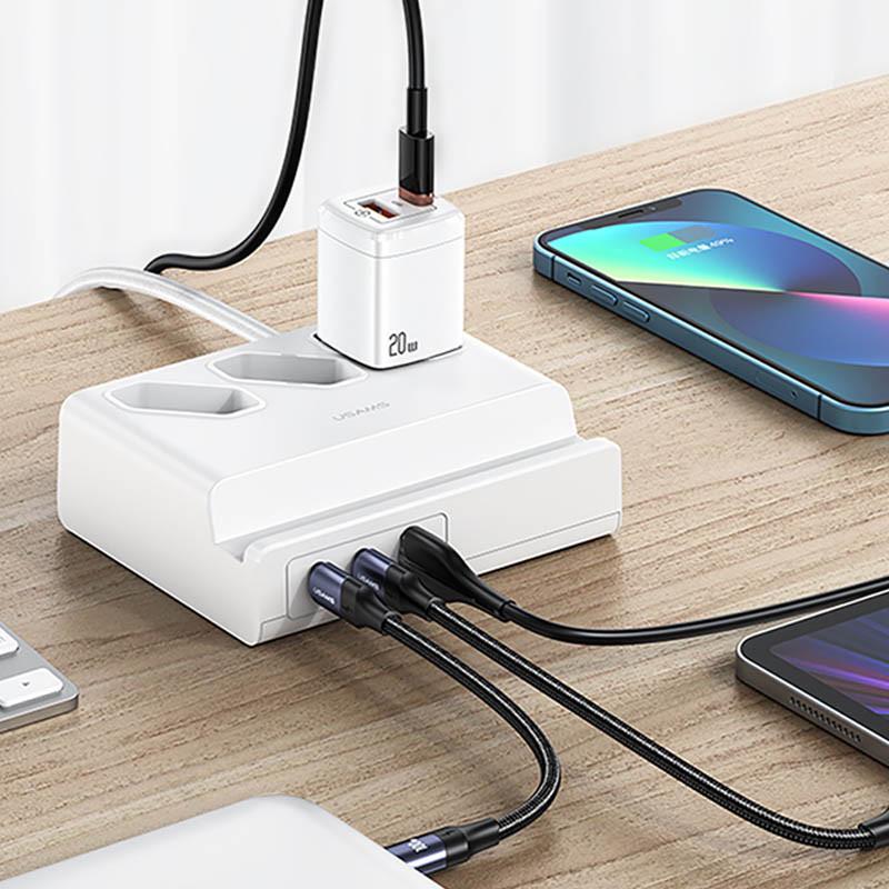 Зарядний пристрій мережевий Usams US-CC160 P1 65 W Super Si Fast Charging USB Extension Socket White (00000062679_1) - фото 3