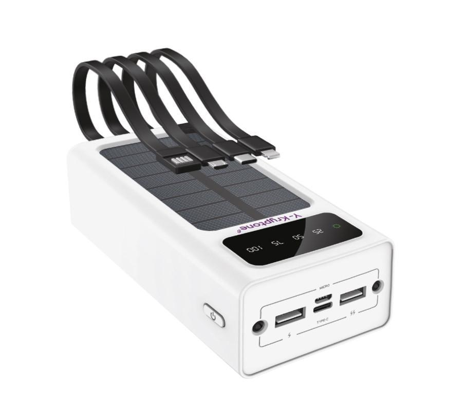 Повербанк Y-Kryptone S-03 SOLAR CHARGE LED Light 30000 mAh CABLE in White (YK-S03SLC-WH)