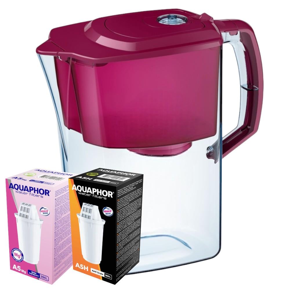 Фильтр-кувшин Аквафор Атлант с двумя модулями: А5Mg, А5Н Вишневый