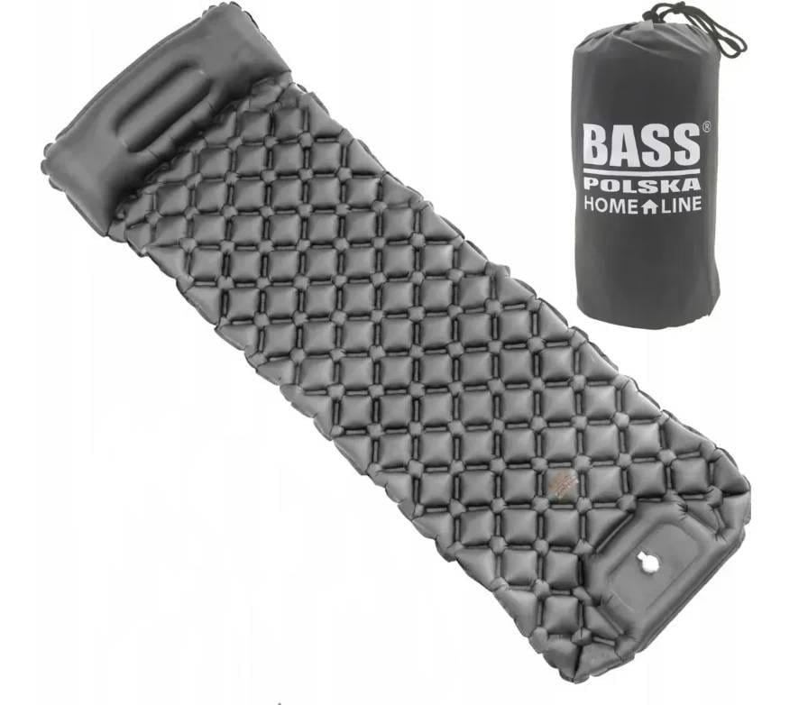 Матрас надувной туристический Bass Polska BH 41966 с чехлом 190х58х5 см Серый