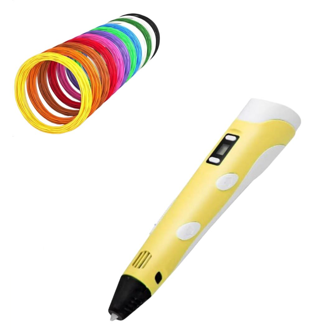 Ручка 3D для рисования Pen 2 и пластик с трафаретами 50 м Желтый