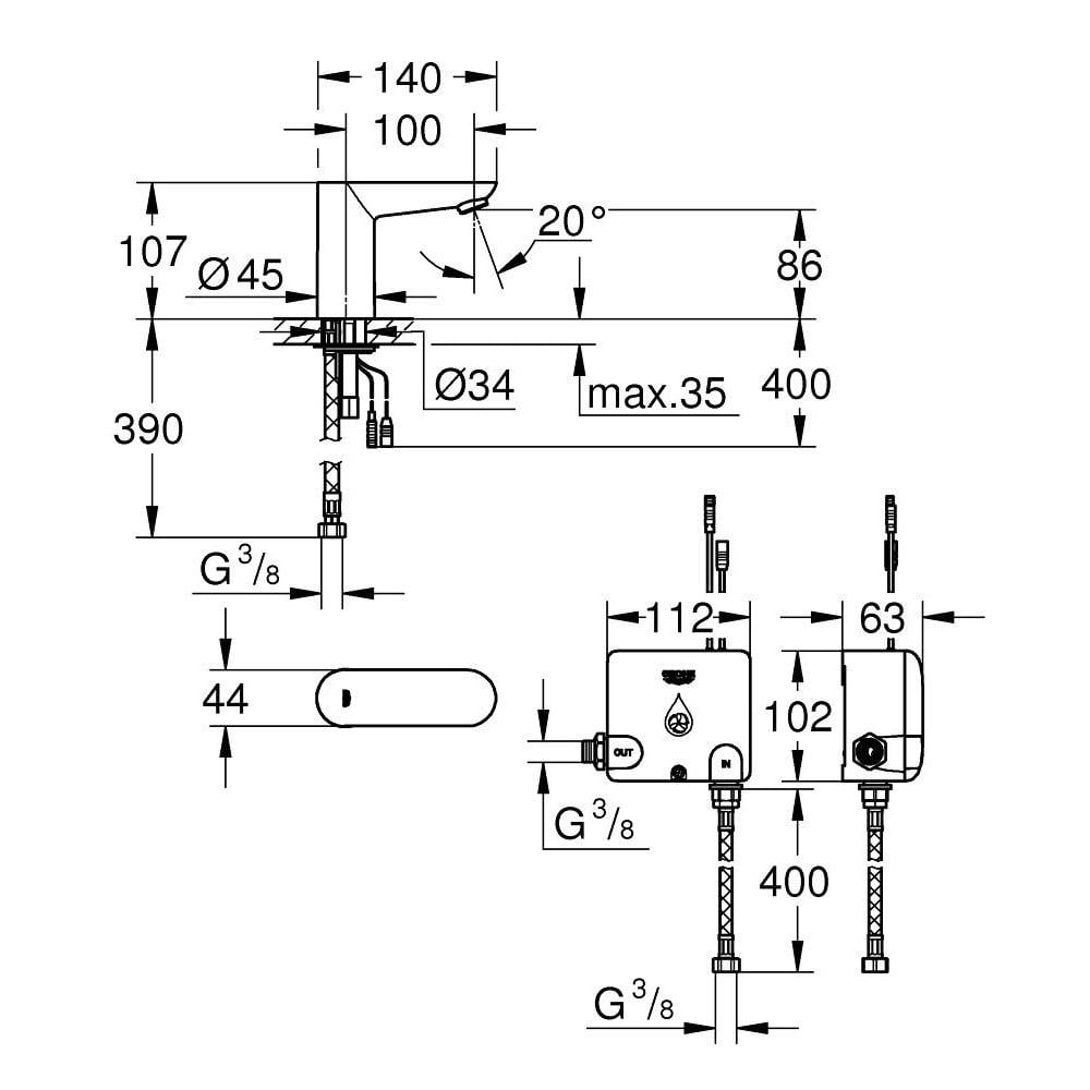 Кран для умывальника Grohe Euroeco Cosmopolitan E 36384000 сенсорный Хром (111364) - фото 2