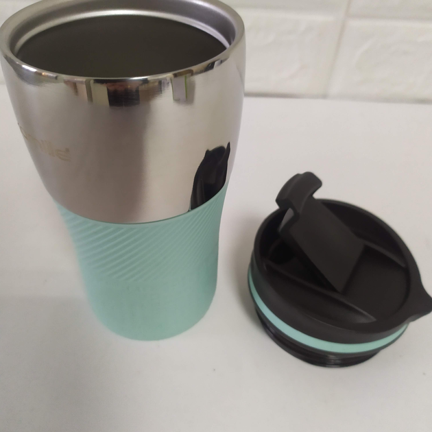 Термокухоль із силіконовою TPR-вставкою Kamille KM-2154 з нержавіючої сталі 260 мл Сталевий/Ментоловий (150-84-2154.3) - фото 2