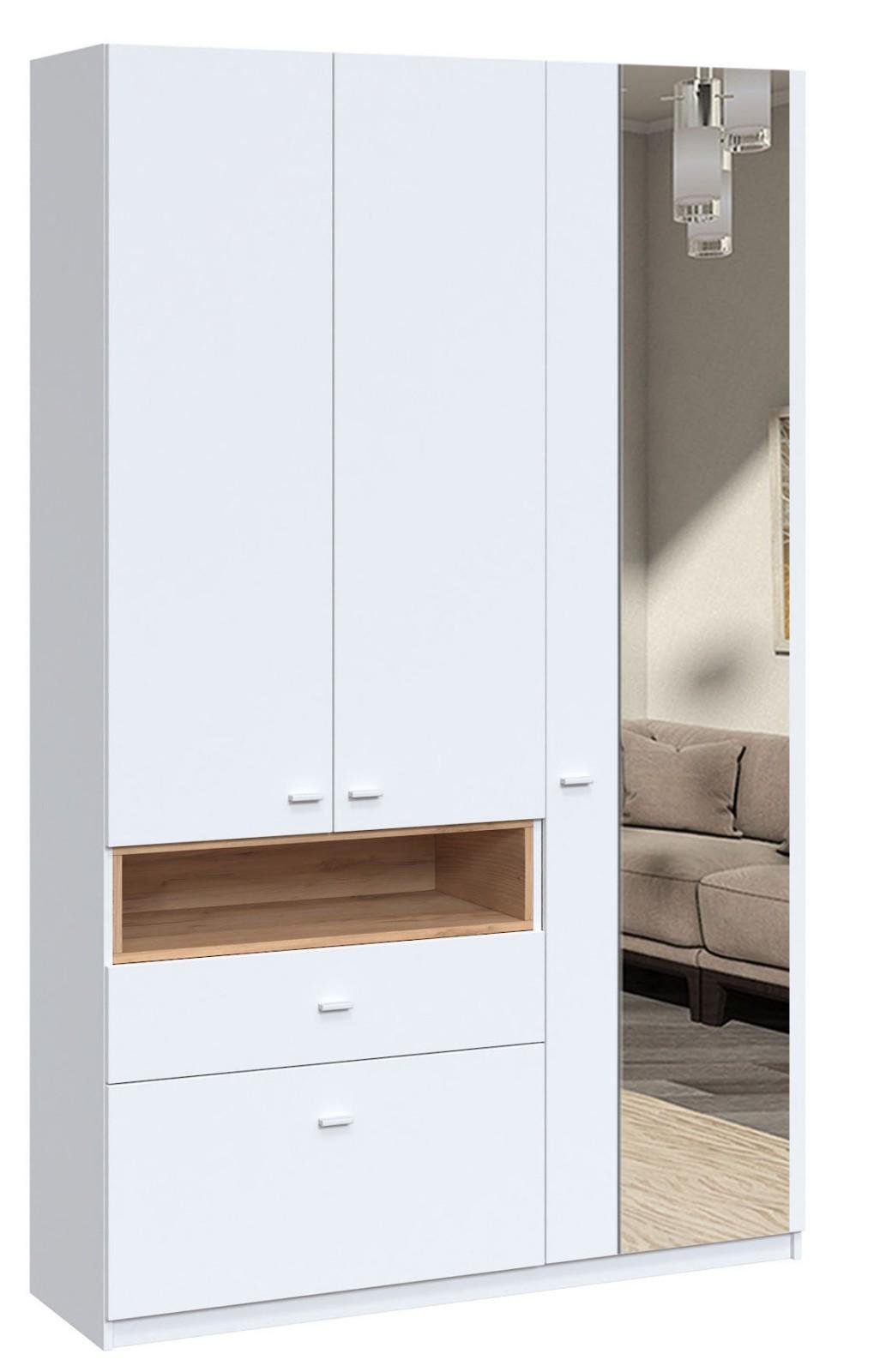 Шафа з дзеркалом розпашна Мастер Форм Тетріс правостороння 1320х376х2000 мм Німфея альба/Дуб крафт золотий (31235)