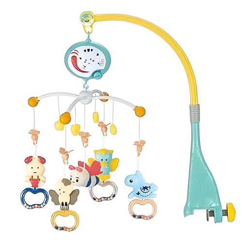 Музична карусель HL 2020-45 "Тварини" з брязкальцями і прорізувачем Різнокольоровий