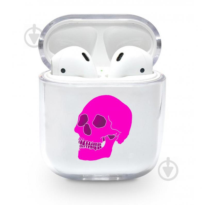 Прозорий силіконовий чохол Apple AirPods - рожевий череп (KAP1149)