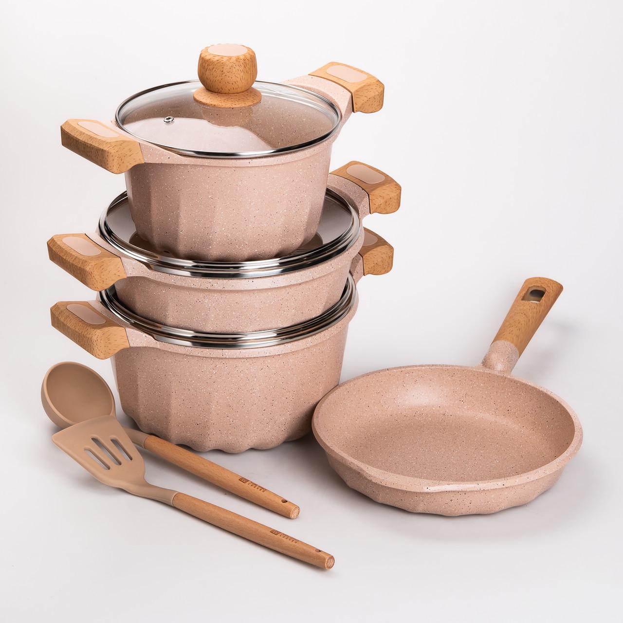 Набор посуды кастрюли 3 шт./сковорода MGC/лопатка/половник Бежевый - фото 7 Набор посуды кастрюли 3 шт./сковорода MGC/лопатка/половник Бежевый - фото 7